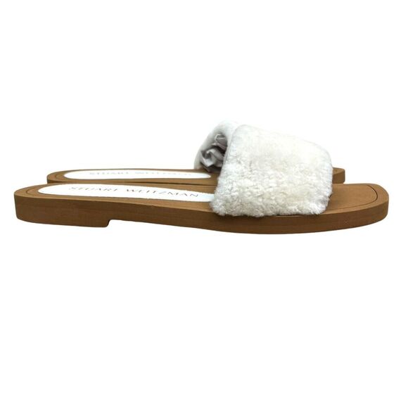 Stuart Weitzman Womens Slide Sandals Cammy Shearling Strap‎ Natural Cream Sz 9B